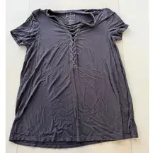 American Eagle Outfitters Soft Sexy Lace Up T Shirt Gray Short Sleeve M