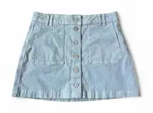 American Eagle Button Front Corduroy Skirt High Rise Light Blue Size 8