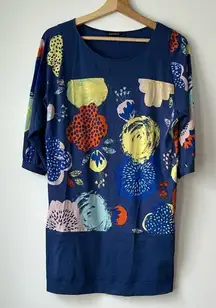 Marimekko Tricot‎ Tunic Multi Print Floral Blue Size XS