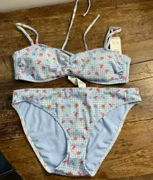 Hollister blue Gingham strawberry 2pc bikini swimsuit NWT size medium