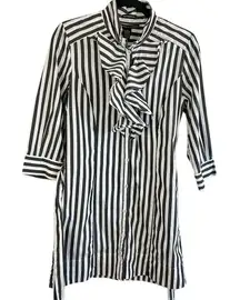 Antilia Femme Black & White Striped Ruffle Front Button-Up Blouse - Size S