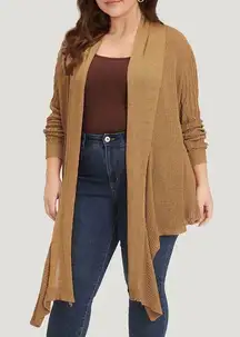 Bloom Chic Camel Tan Lapel Collar Patchwork Asymmetrical Hem Cardigan Size 22/24