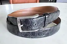 Brooks Brothers‎ Women's Black Croc Embossed Leather Belt with Silver Tone 38