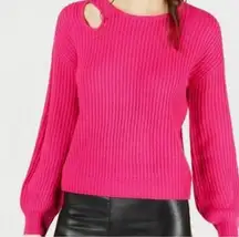 Bar III Hot Bright Neon Pink Sweater Cut Out Shoulder long sleeve sexy 
Crewneck Size S