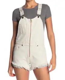 Free people white denim Baggy overalls shortalls