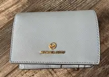 Michael Kors JET SET CHARM Sm Flap ID Card Case slim Wallet pale blue NWT