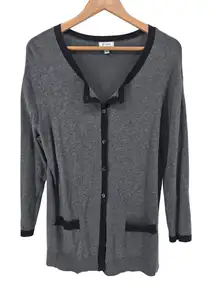 Susina Womens Gray Black Trim Cardigan Sweater Size L Long Sleeve Button Front