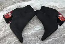 Express Black Faux Suede Embroidered Sequin Floral Bootie Sz 6.5