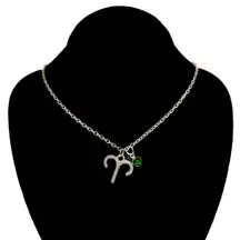 NEW - Aries “The Ram” Zodiac Pendant Silver Necklace w Emerald Green Charm