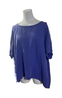 3X Linen Tunic Top Purple Oversized Boxy‎ Lagenlook Artsy Boho Plus