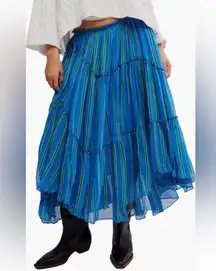 FREE PEOPLE EMBER TIERED STRIPED MIDI SKIRT SIZE L MSRP $128.00 NWT