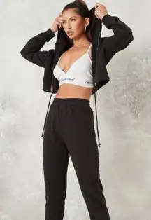 Missguided NWT  Petite Black Crop Zip Hoodie And Joggers Co-Ord Set