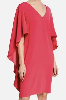 ESCADA Pink Bloom Beaded V Neck Draped Cape Sleeve Dress‎ Size 42 Large