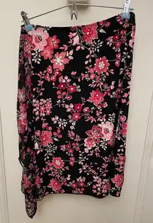 Vintage Y2K Floral Skirt Black Pink Red With Mesh