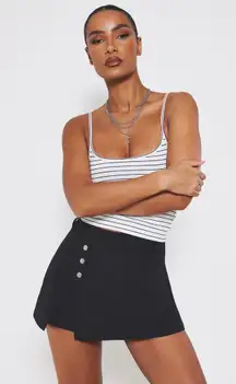 Black Woven Button Detail Mini Skort 