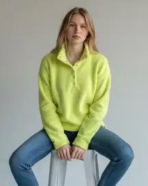 Aerie Neon Quarter Snap Button Sherpa Fleece Sweater Pullover Medium Neon