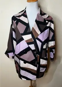 Diane Von Furstenberg Jacket Abstract Retro Double Breasted Cotton Purple 6