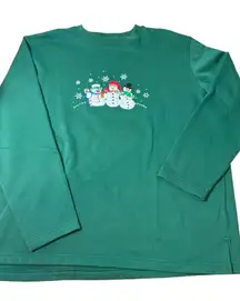 BASIC EDITIONS XL ✨VINTAGE Snowman Holiday Green Sweatshirt excellent condition
