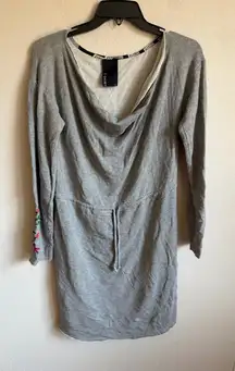 Dolan T-Shirt Gray Long Sleeve Sweatshirt A-Line Knee Length Dress Womens M Boho