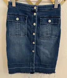 Abercrombie & Fitch Button Up Denim Pencil Skirt Raw Hem 26