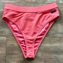 Gymshark High Rise Cut Ribbed Coral Swimsuit Bikini Bottoms Size Small