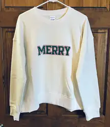 White 'Merry' Women's Christmas festival holiday cozy Sweater Size large