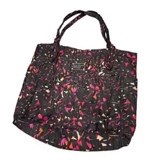 Marc Jacobs Quilted Tote Bag Black Pink Orange Floral Print Nylon Shoulder Bag