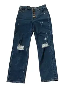 Express Blue Button Fly Straight High Rise Jeans Women's Size 4R | 17-34-2