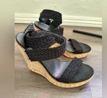 Stuart Weitzman Black and Tan Wedge Shoes 8 1/2