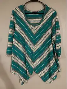 Signature Studio Striped Shark Tooth Scoop Neck 3/4 Sleeve Top Size 2X