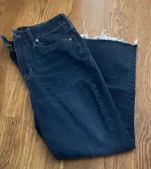 J. Crew Dark Indigo Cropped Jeans with Frayed Hem