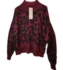 Sweaty Betty Leopard Animal Jacquard Mohair Mock Neck Jumper Sweater Small NEW