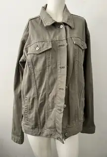 Old Navy Jean Jacket M Green Boyfriend Tall Earthy Minimalist Normcore Rustic