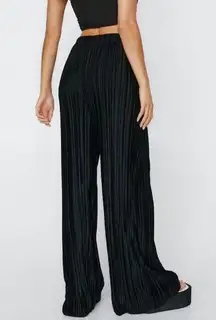 Nasty Gal High Waisted Black Wide Leg Plisse Pants 4