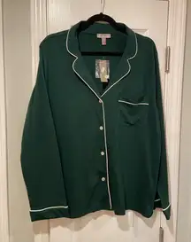 NWT J. Crew Size L Forrest Green Long Sleeve Button Down Cotton Pajama Top