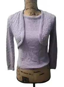 Sugar XX Women's Sweater Cardigan Tank Top‎ Set Lilac Cropped