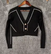 Lulus Mod Moment Black Knit Cropped Cardigan Sweater Size Xs