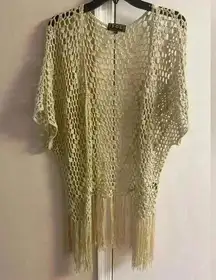 POL cardigan beach cover up open‎ knit open front fringe crochet Medium