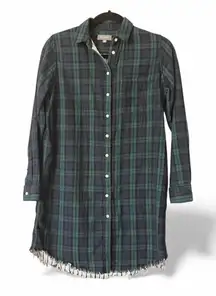DL1961 Blue and Green Plaid Button-Up Shirt Dress