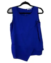 Calvin Klein Chiffon Tank Top Blue Small Tiered Work Profession Business Casual