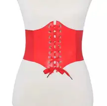 NEW Red Faux Leather Corset Belt Velcro Back Lace Up Front Goth Fairy Fairycore Witch Costume Halloween