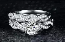 Wedding Bridal Ring Set, 2.41TCW Round Moissanite Diamond Ring, Twisted Shank
