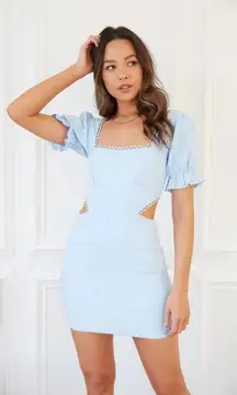 Light Blue Puff Sleeve Cut Out Bodycon Mini Dress