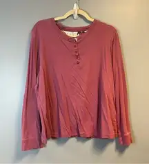 LL Bean Henley Shirt Women’s Pink Pullover Long Sleeve PJ Top (NO PANTS) 1X GUC