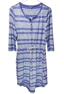 Talbots T By  3/4 Sleeves Striped Knee Length Dress in Blue/White