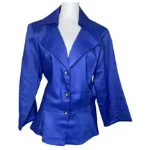 La Rea Ramie Linen Cobalt Blue Jacket Blazer Rhinstone Button Peplum Size 2X