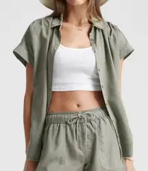 Quince Vintage Wash Tencel Camp Shirt Olive Green Size Medium