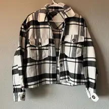 Love Tree  Black and White Plaid Cropped Shacket