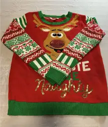 No Boundaries Too Cute To Be Naughty Reindeer Christmas Sweater Size L