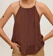 Halterneck Ruffle Hem Tank Top in Brown - XS